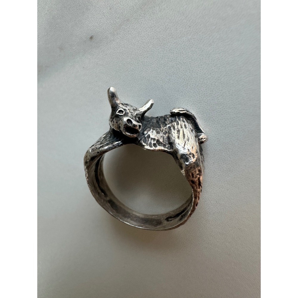 Vintage Sterling Silver 14K Gold Bull Ring Brutalist Sculptural Statement Taurus